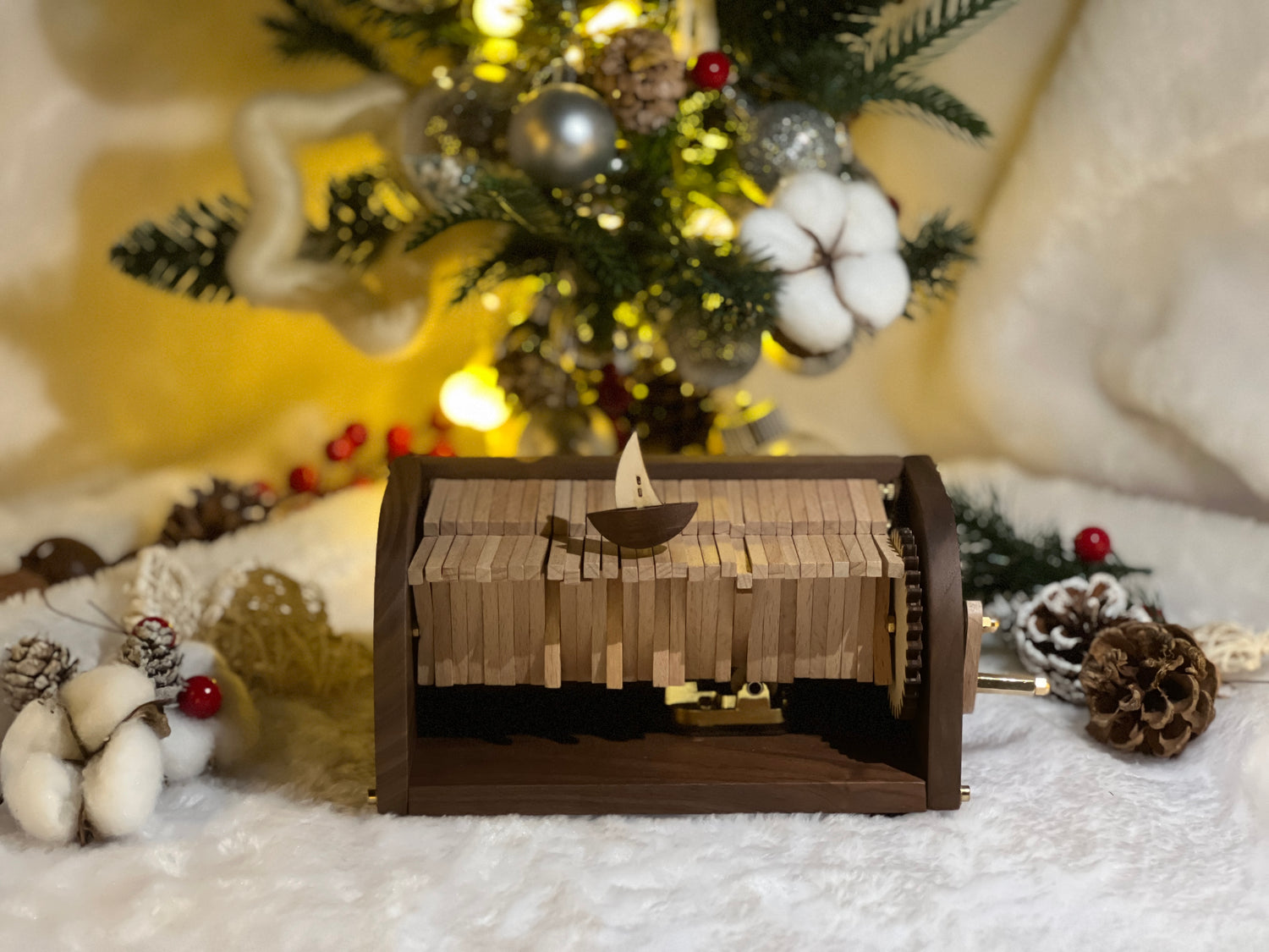 Tranquil Elegance: Black Walnut Hand-cranked Wave Machine Music Box by WOODLER
