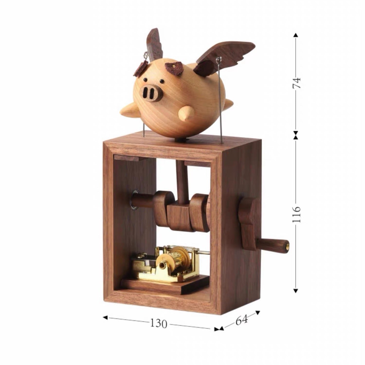 Handmade Flying Pig Wooden Hand-Crank Music Box (Melody : Castle in the Sky)