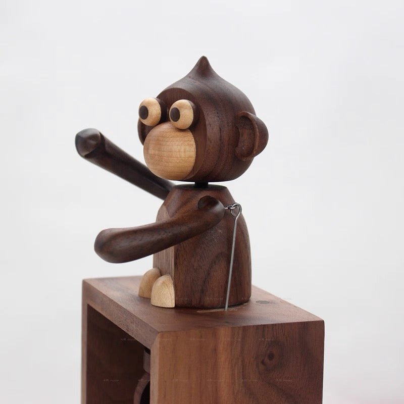 Handmade Monkey-Themed Wooden Hand-Crank Music Box (Melody Castle in the Sky)