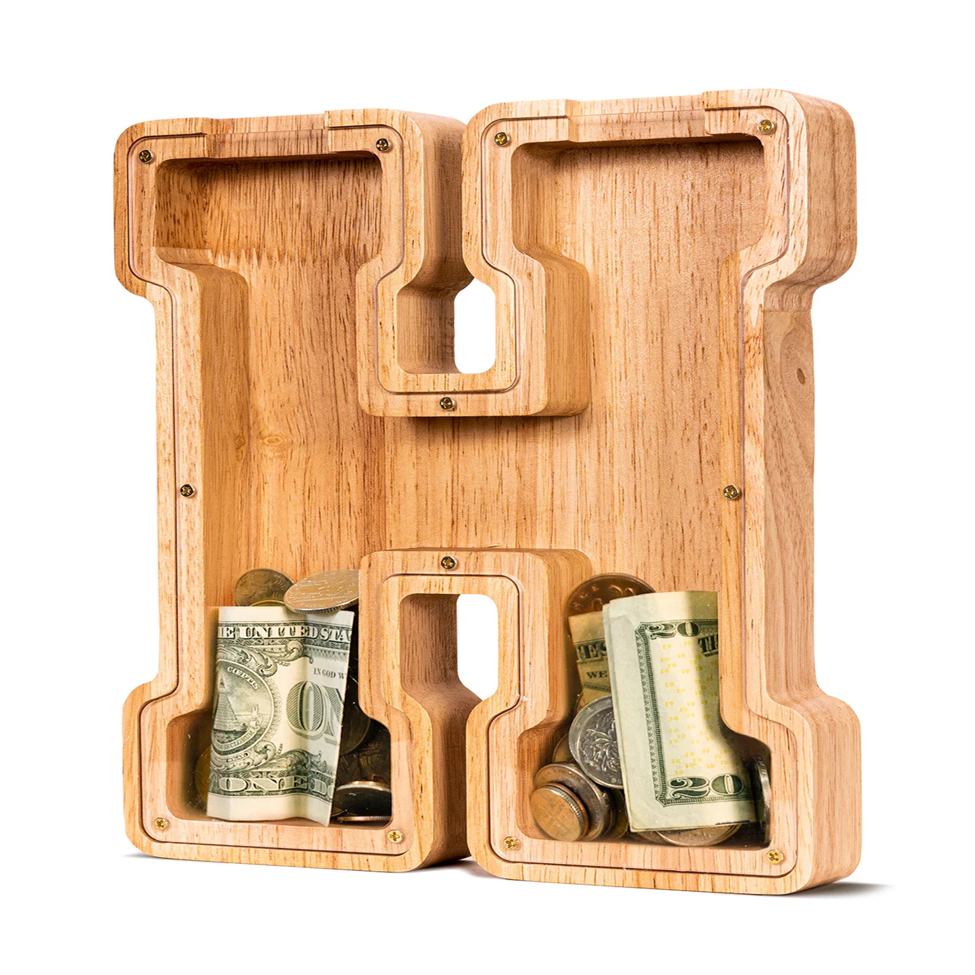 Buchstaben-Sparschwein aus Holz, Münz-Banknote-Sparschwein – Geschenk aus Holz für Kinder