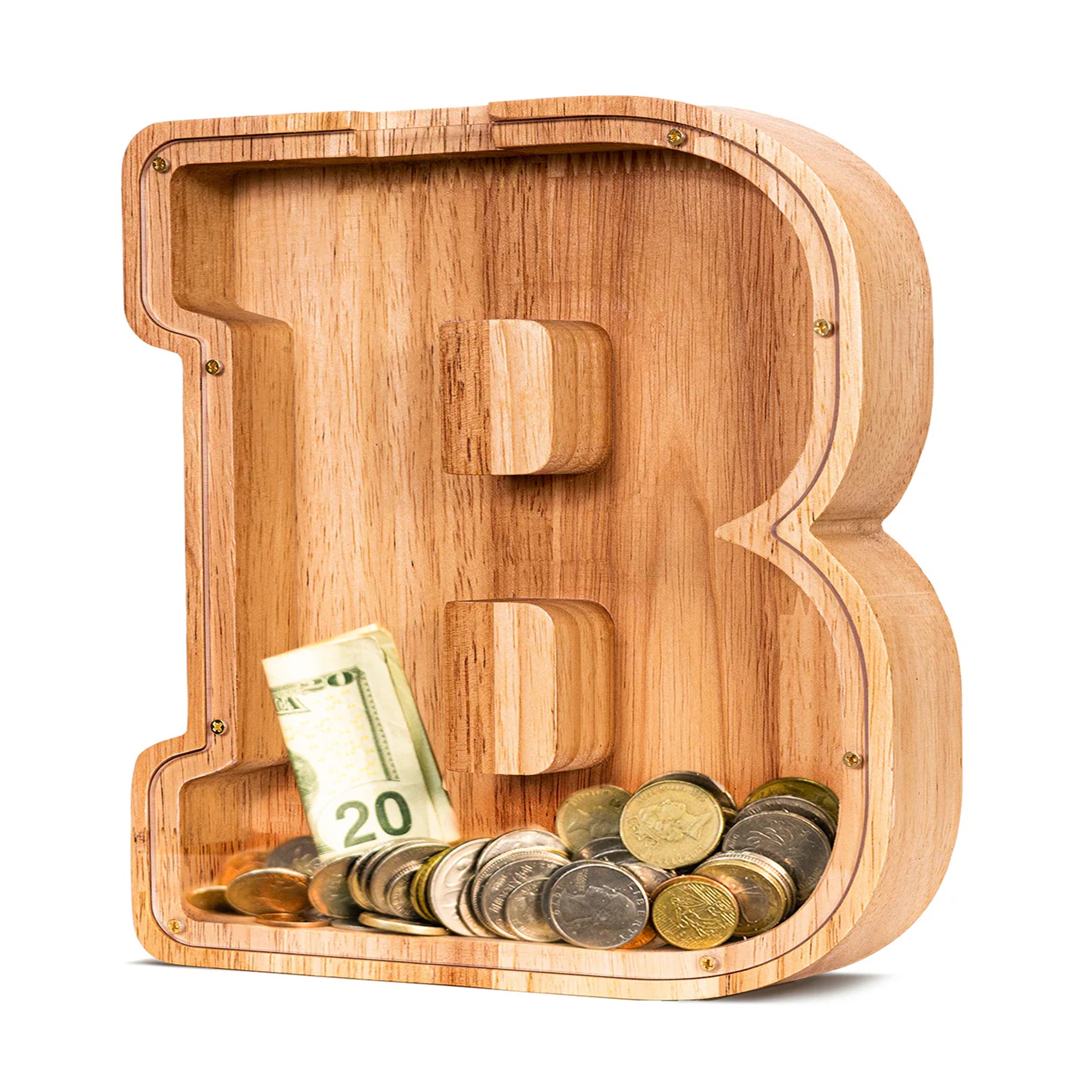 Buchstaben-Sparschwein aus Holz, Münz-Banknote-Sparschwein – Geschenk aus Holz für Kinder