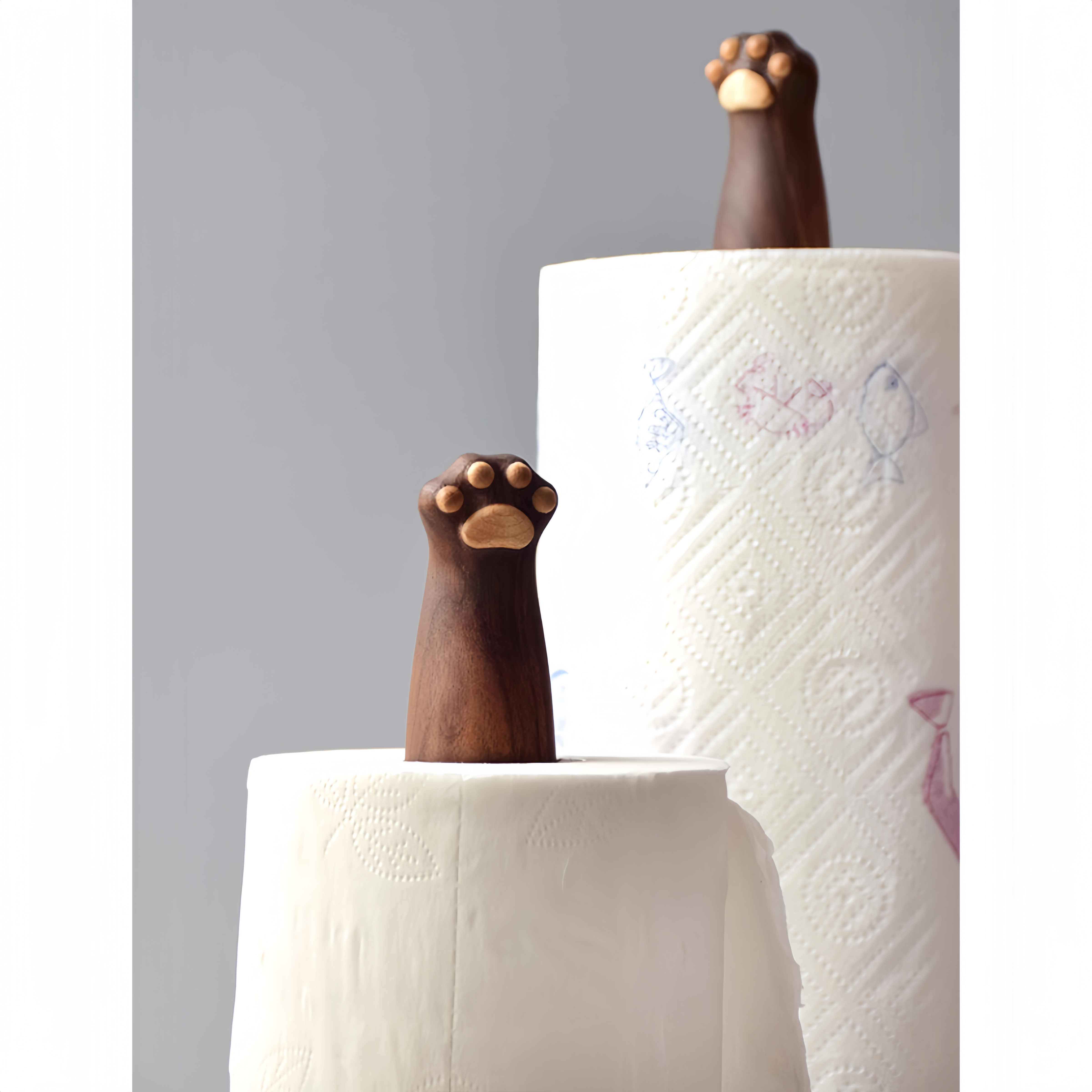 Hand-Carved Wooden Cat Claw Tissue Holder