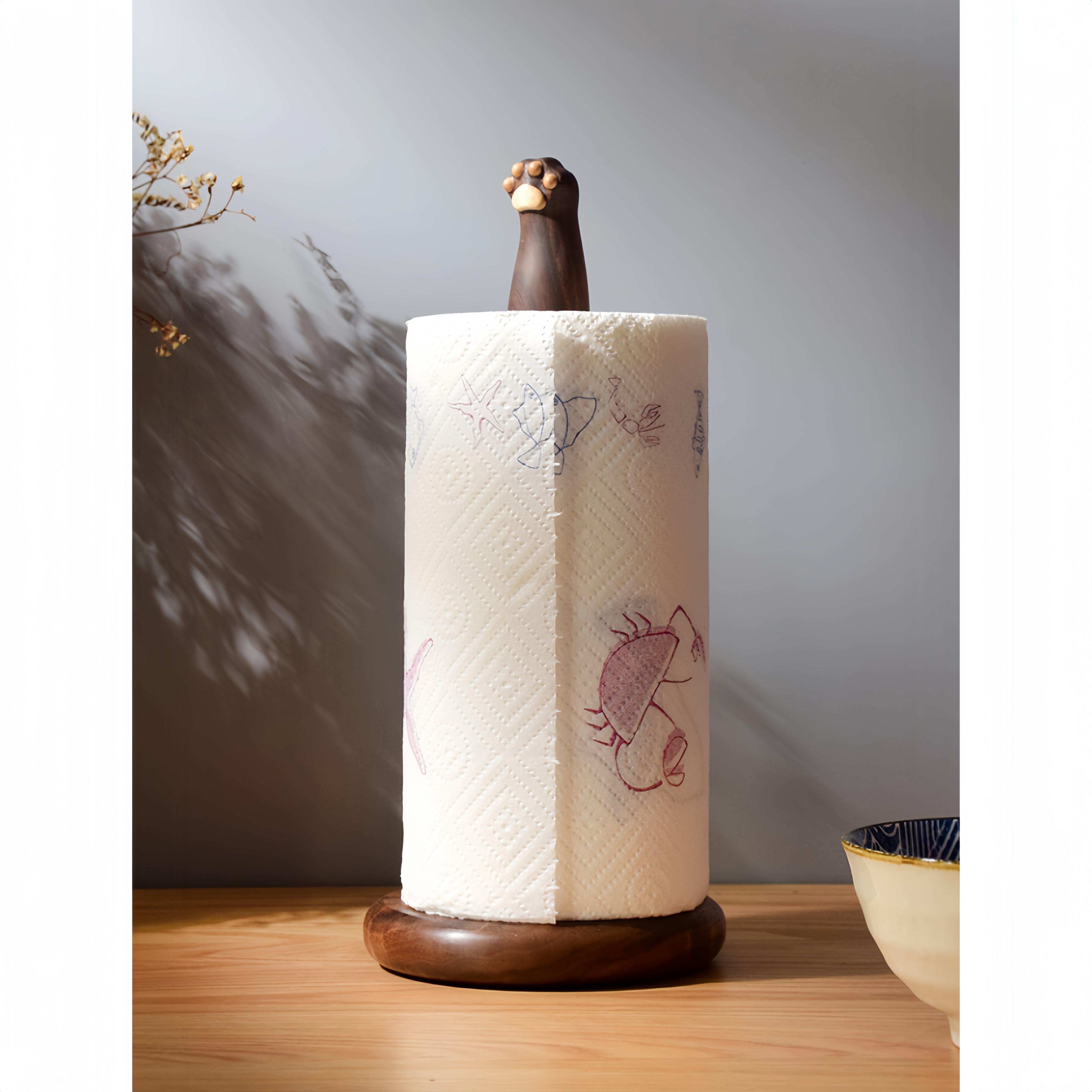 Hand-Carved Wooden Cat Claw Tissue Holder