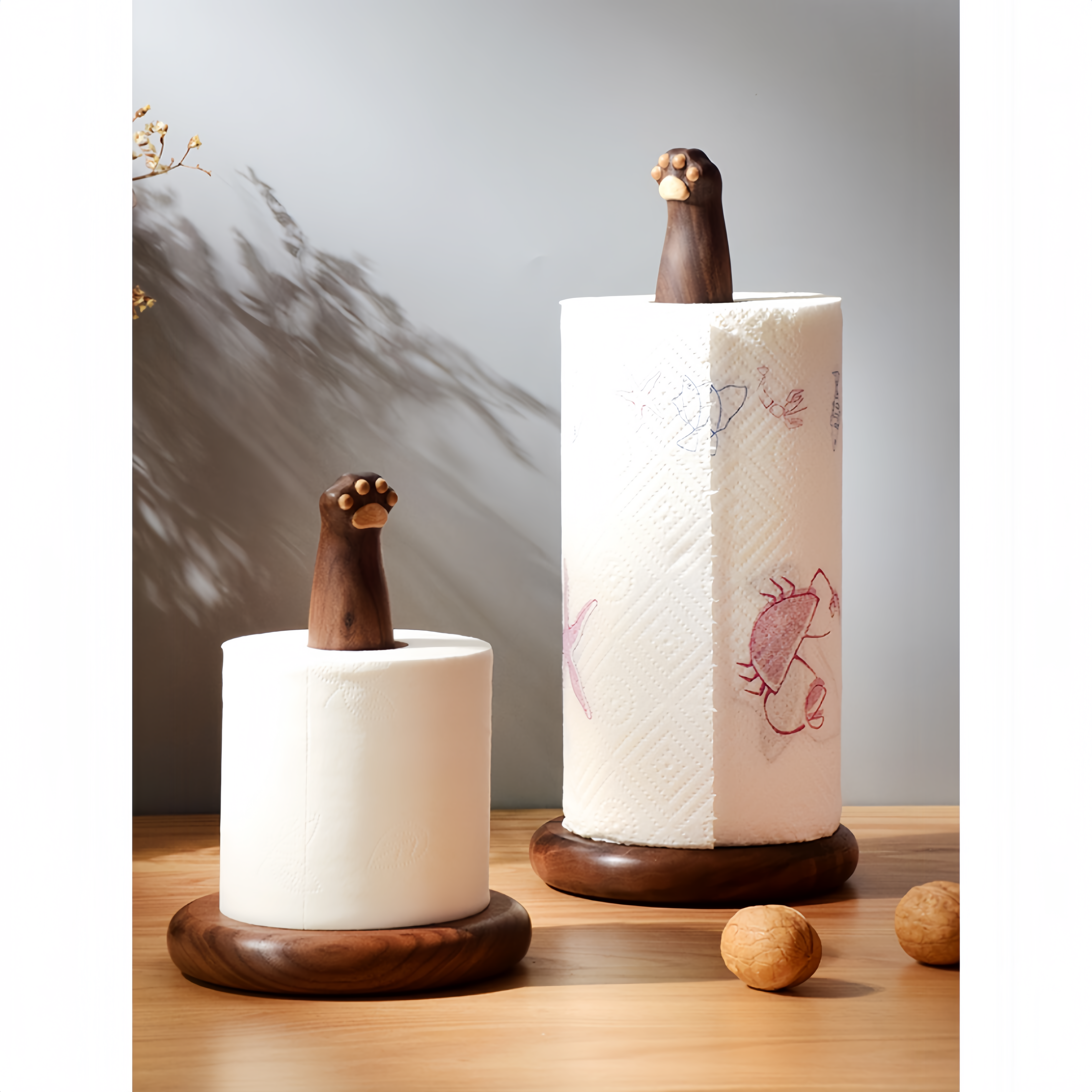 Hand-Carved Wooden Cat Claw Tissue Holder