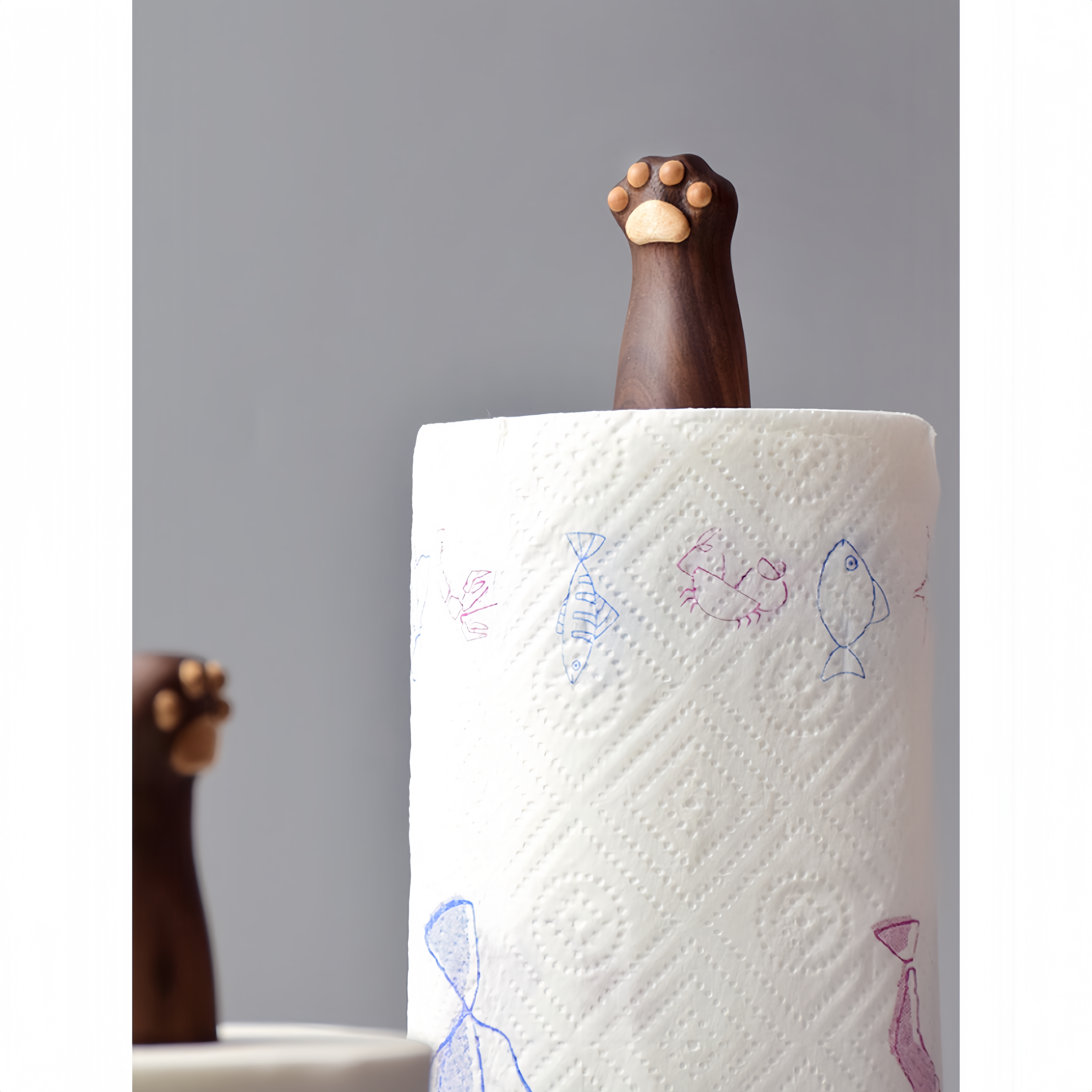 Hand-Carved Wooden Cat Claw Tissue Holder