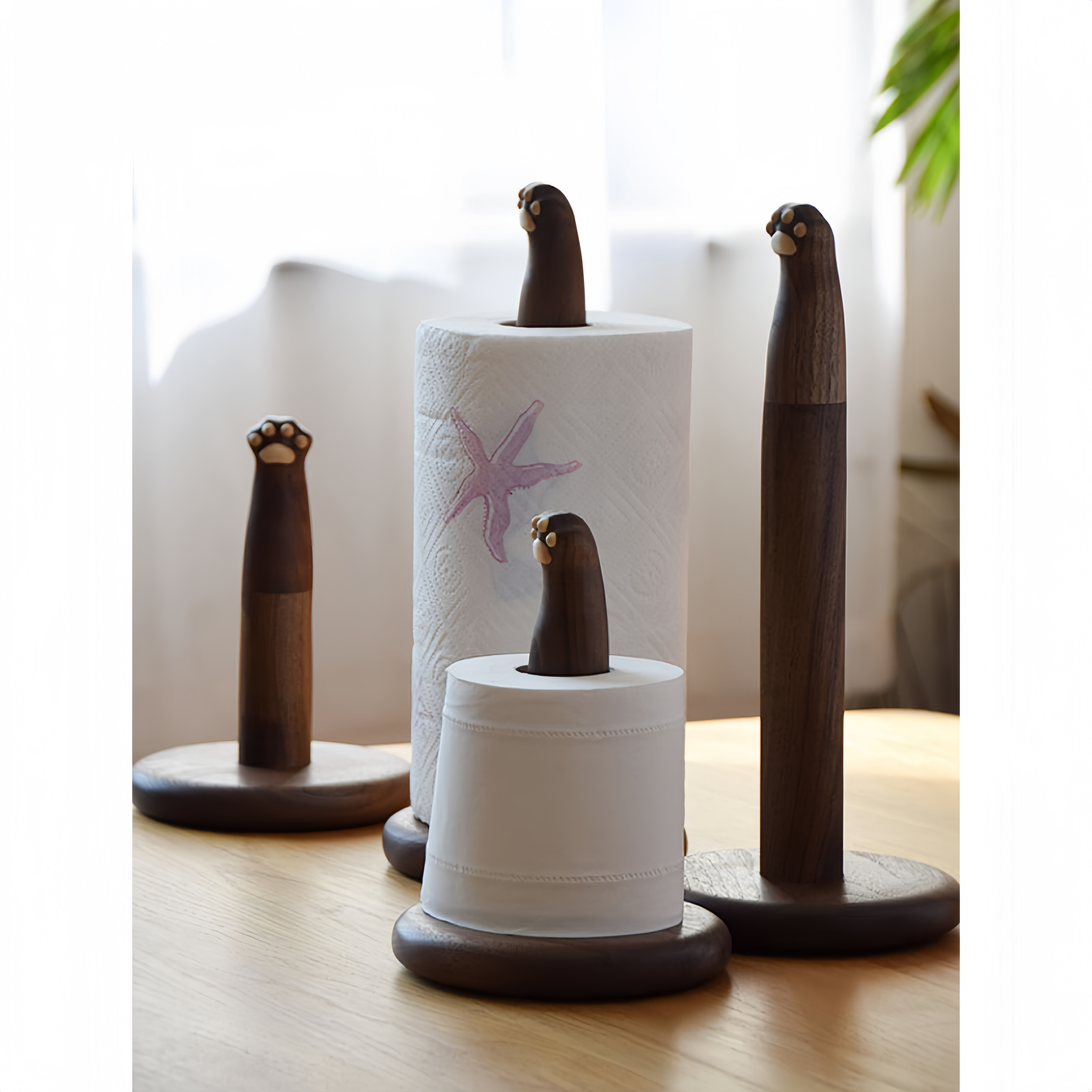 Hand-Carved Wooden Cat Claw Tissue Holder
