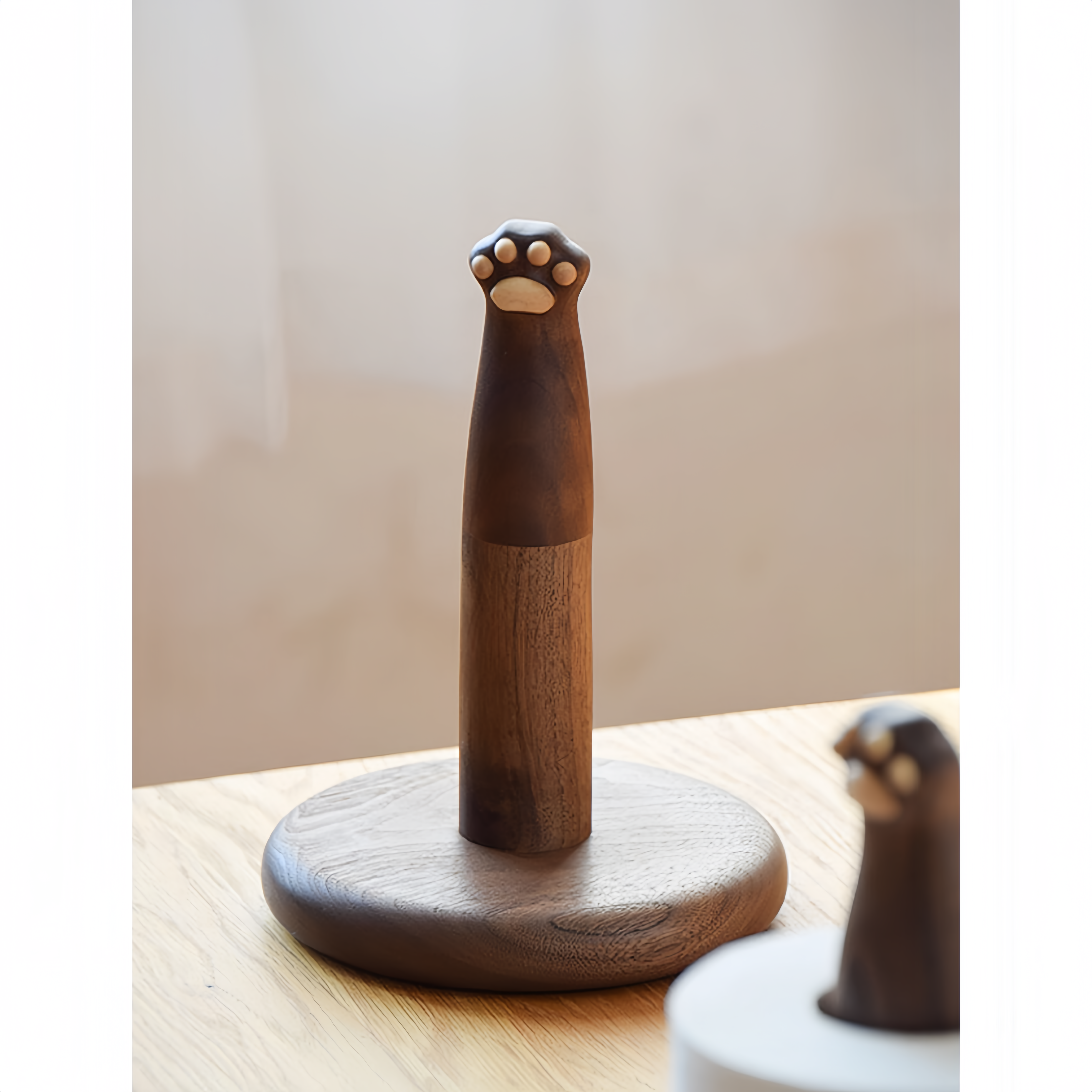 Hand-Carved Wooden Cat Claw Tissue Holder