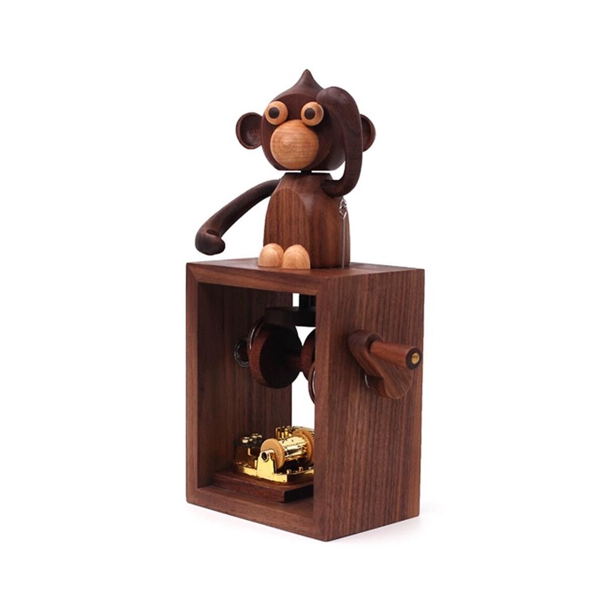 Handmade Monkey-Themed Wooden Hand-Crank Music Box (Melody Castle in the Sky)