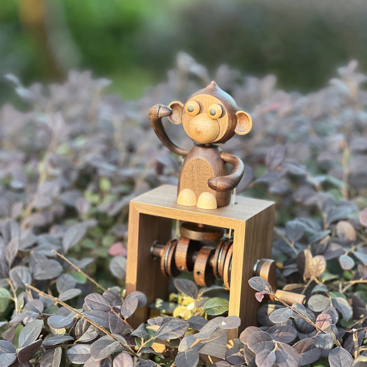 Handmade Monkey-Themed Wooden Hand-Crank Music Box (Melody Castle in the Sky)