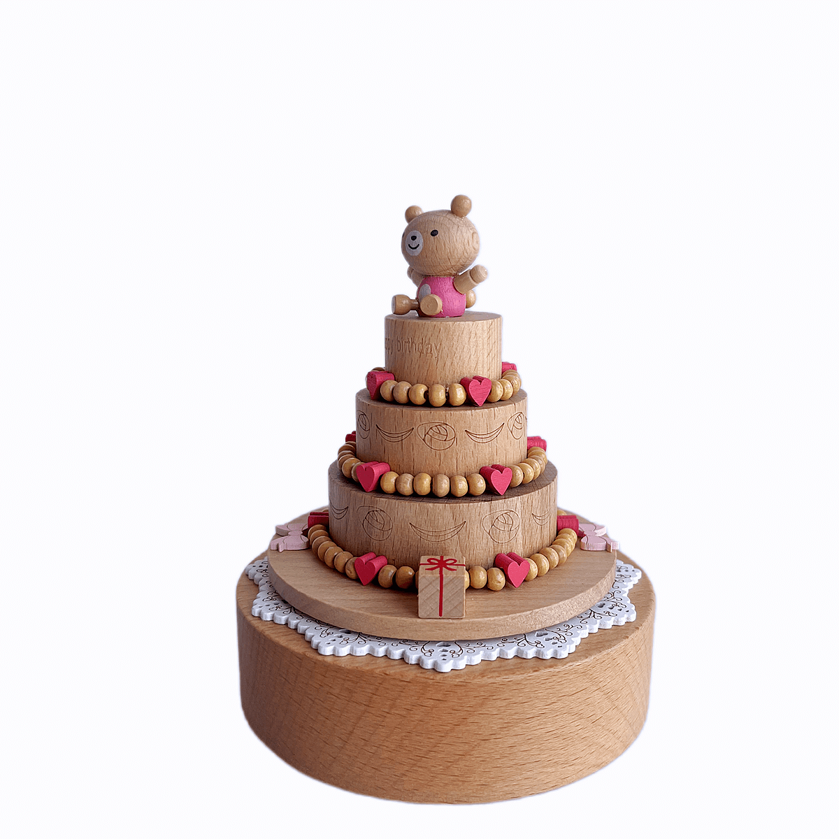 Spinning Bear Birthday Cake Music Box (Melody Happy Birthday)