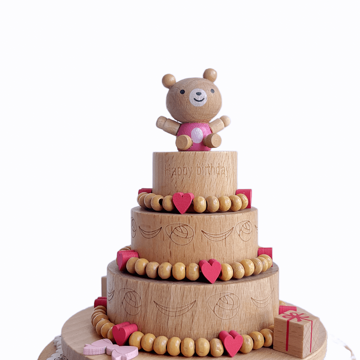 Spinning Bear Birthday Cake Music Box (Melody Happy Birthday)