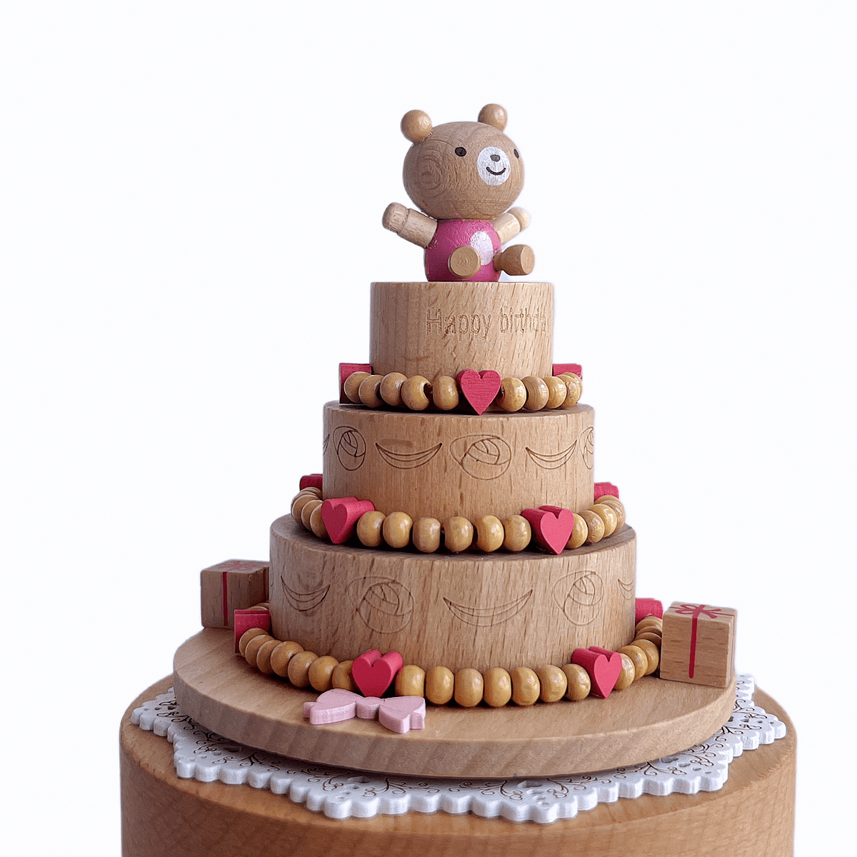 Spinning Bear Birthday Cake Music Box (Melody Happy Birthday)