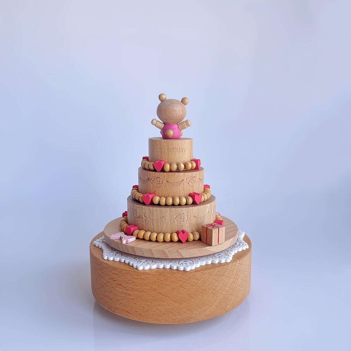 Spinning Bear Birthday Cake Music Box (Melody Happy Birthday)