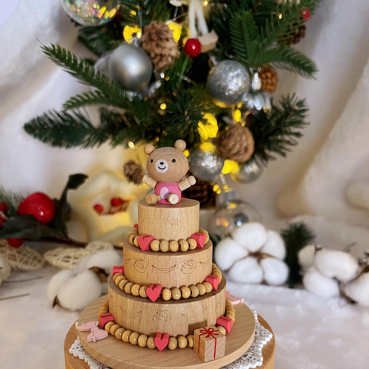 Spinning Bear Birthday Cake Music Box (Melody Happy Birthday)