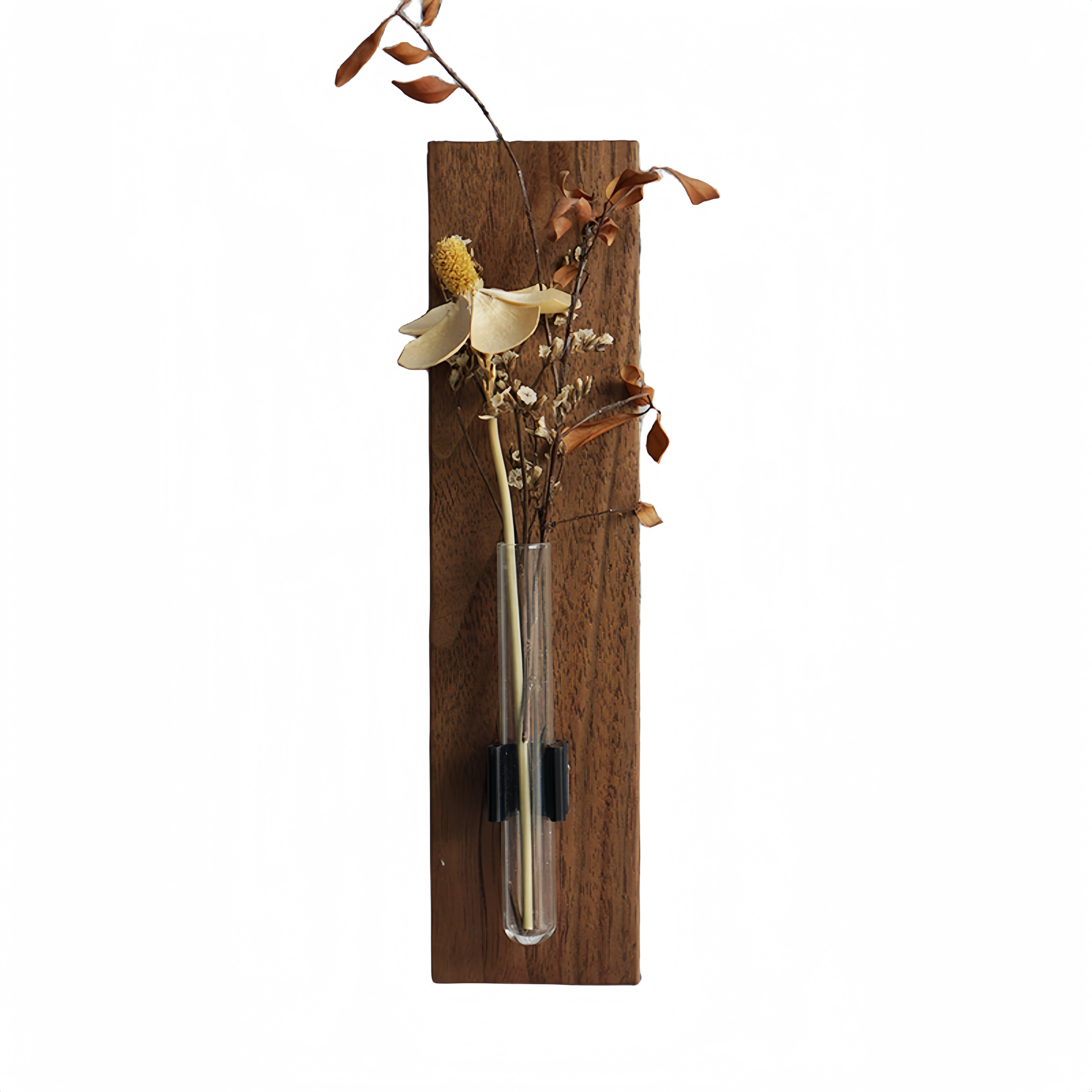 Wall-mounted, hole-free walnut solid wood small vase and motion sensor light
