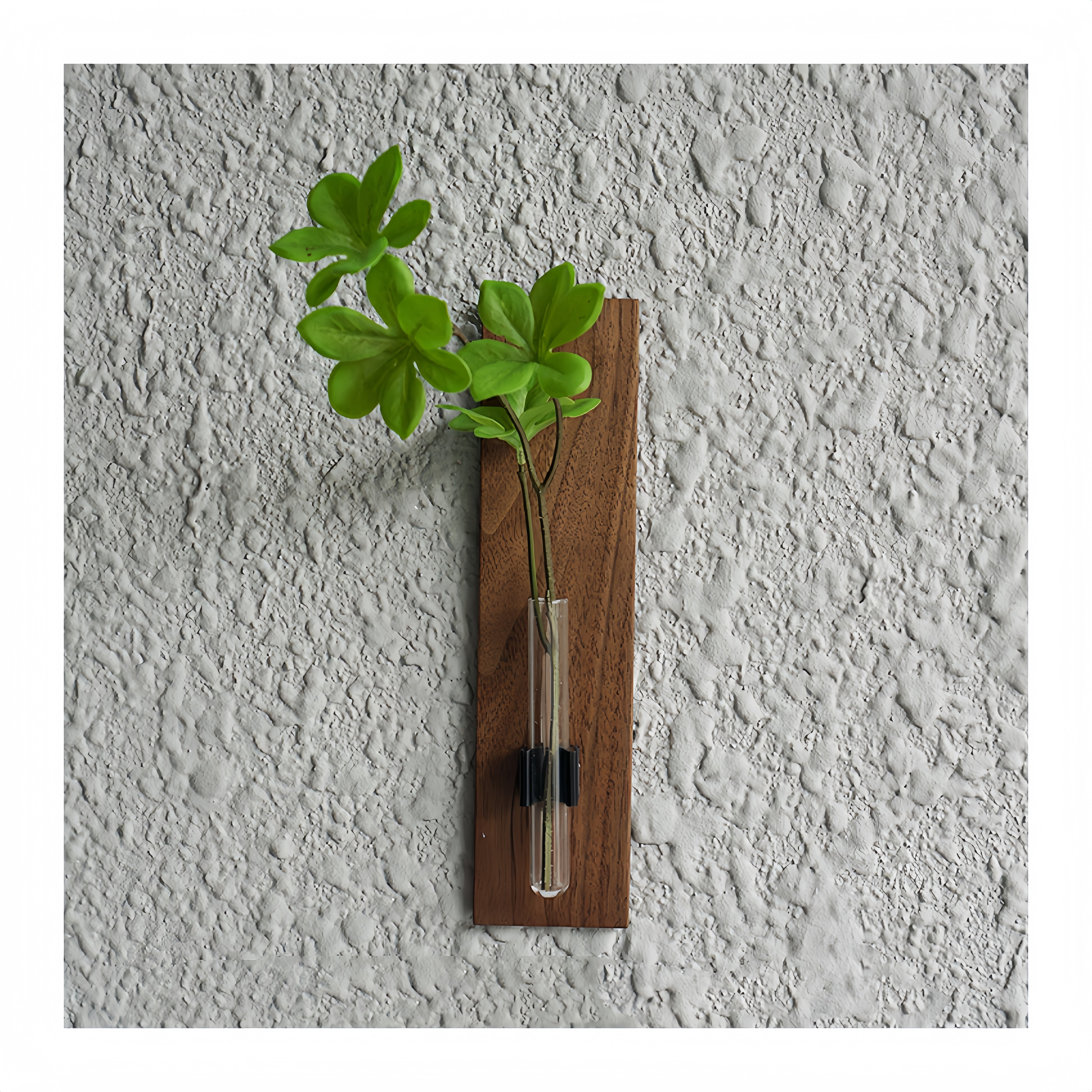 Wall-mounted, hole-free walnut solid wood small vase and motion sensor light