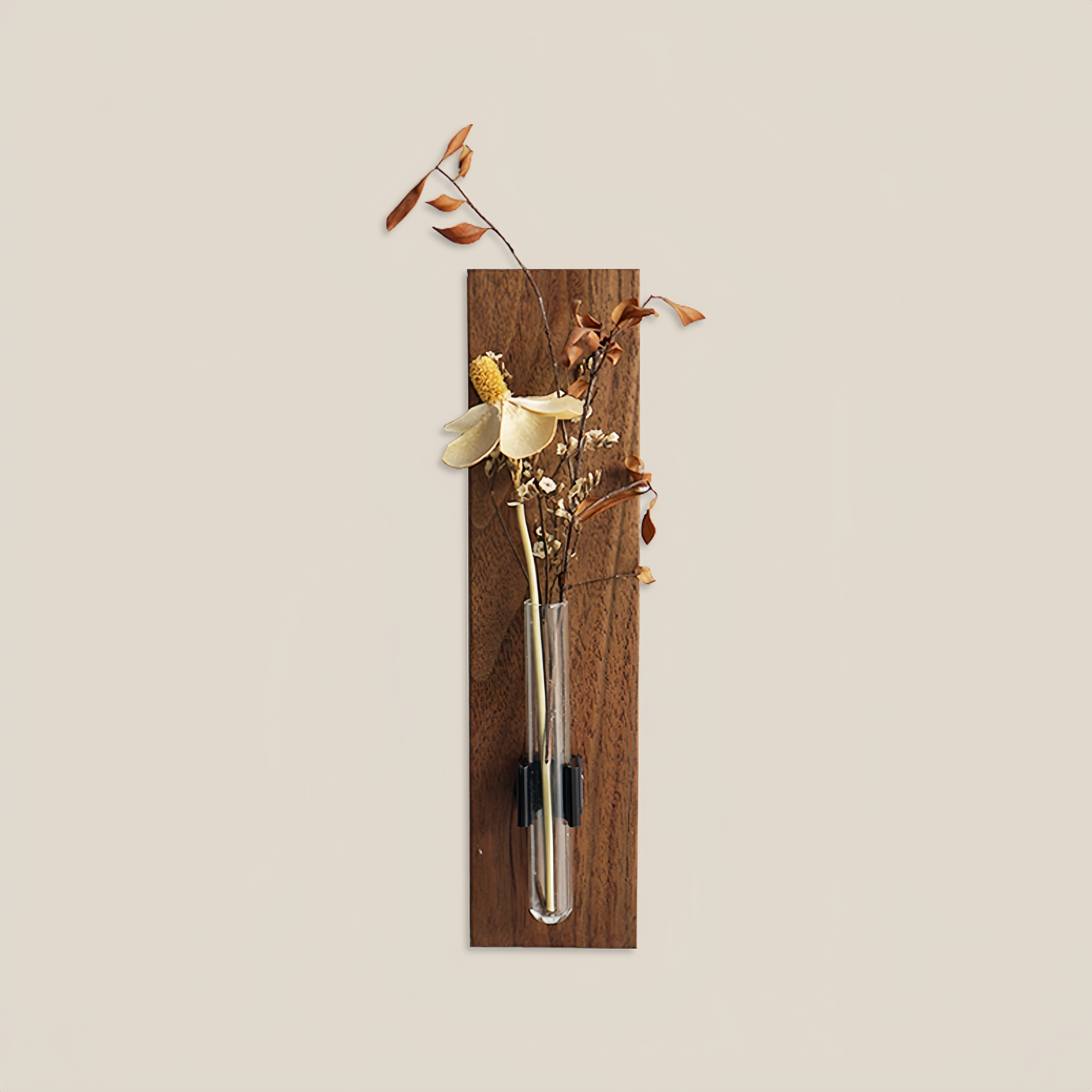 Wall-mounted, hole-free walnut solid wood small vase and motion sensor light