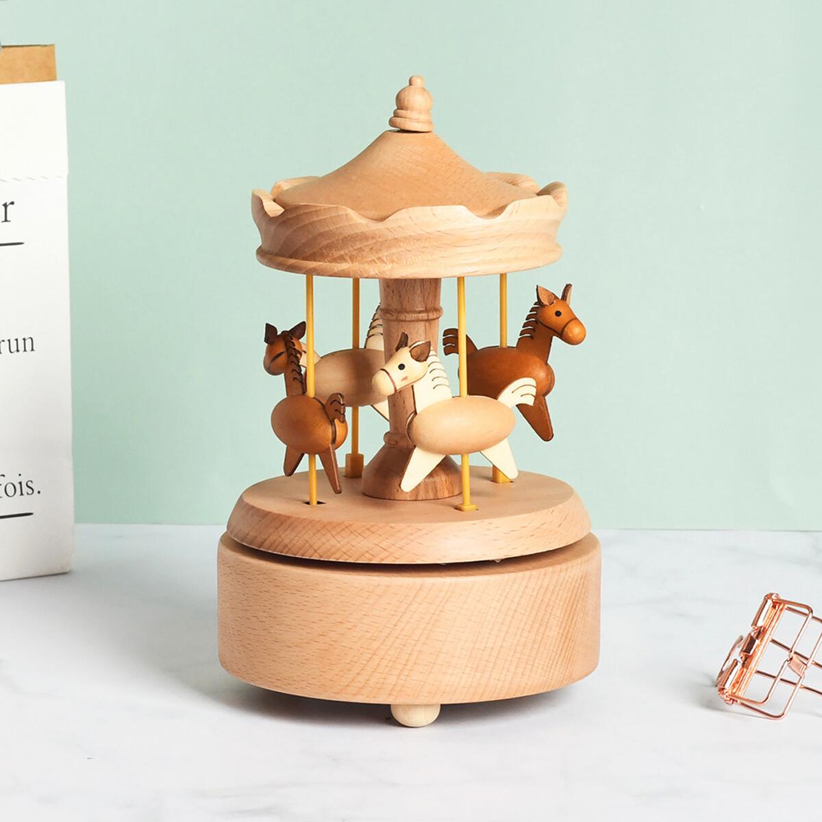 Wooden Carousel Music Box (Melody: Castle in the Sky)