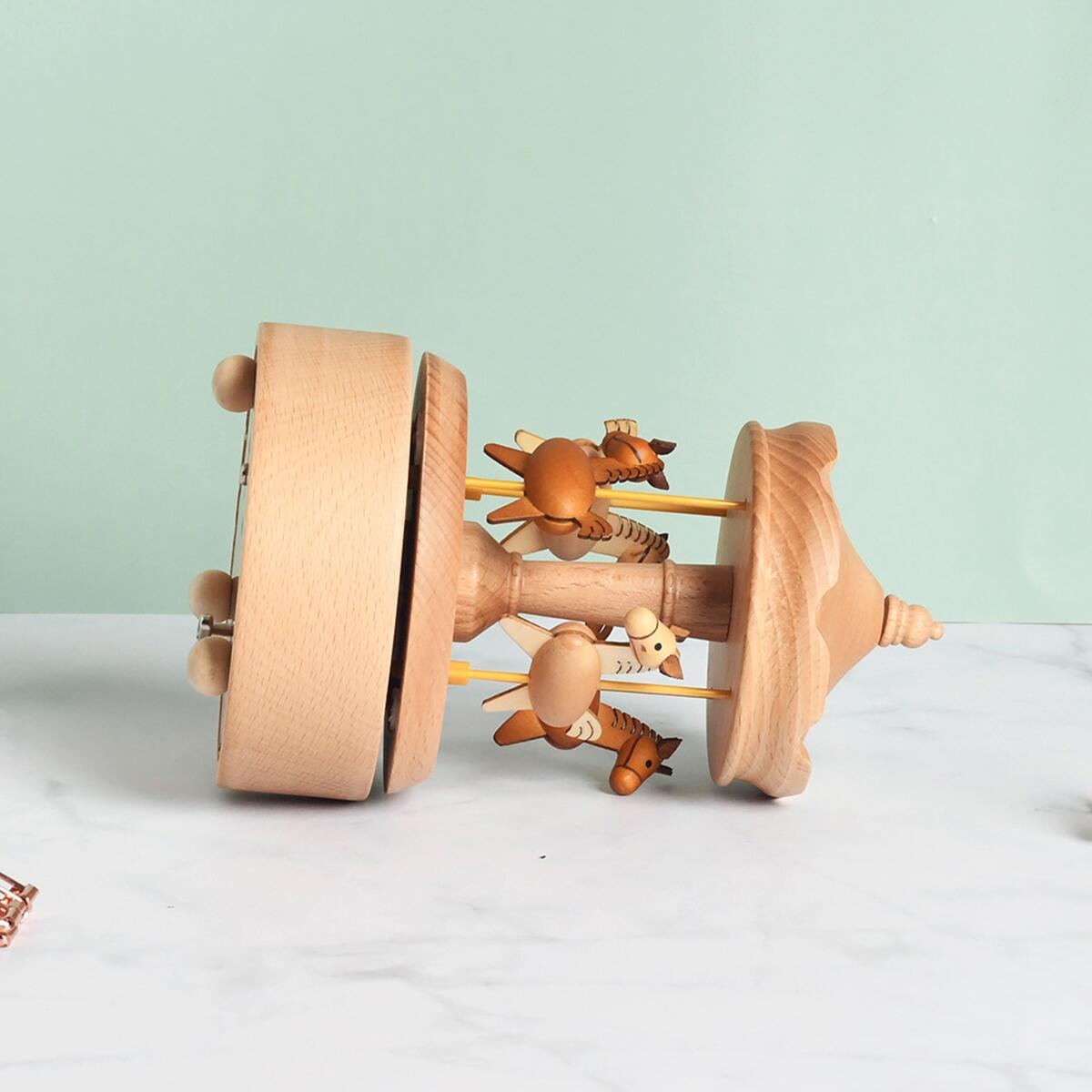 Wooden Carousel Music Box (Melody: Castle in the Sky)