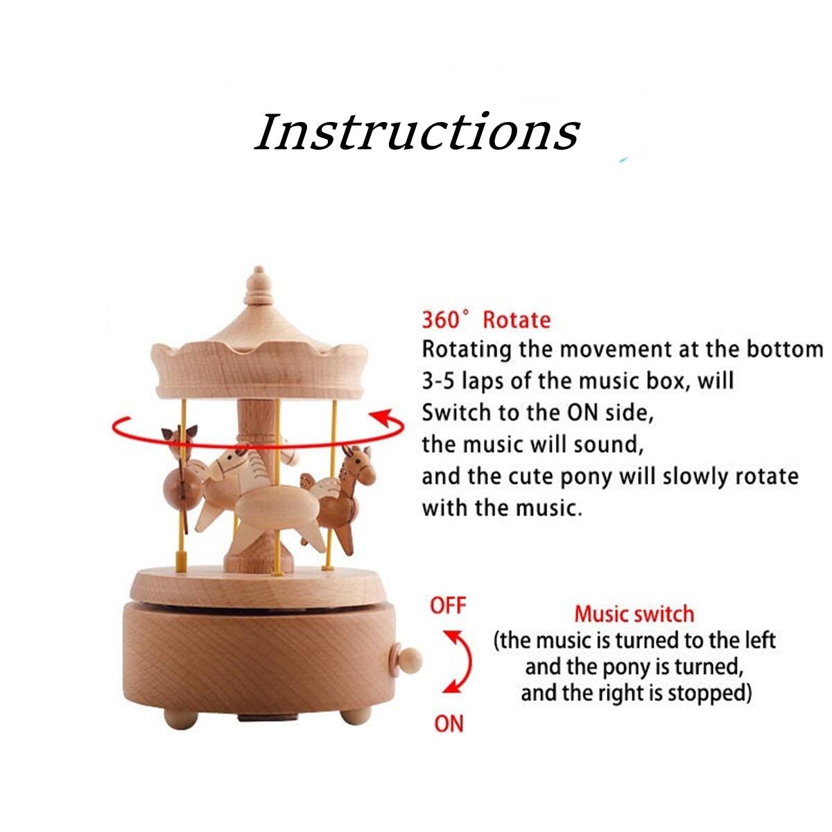 Wooden Carousel Music Box (Melody: Castle in the Sky)
