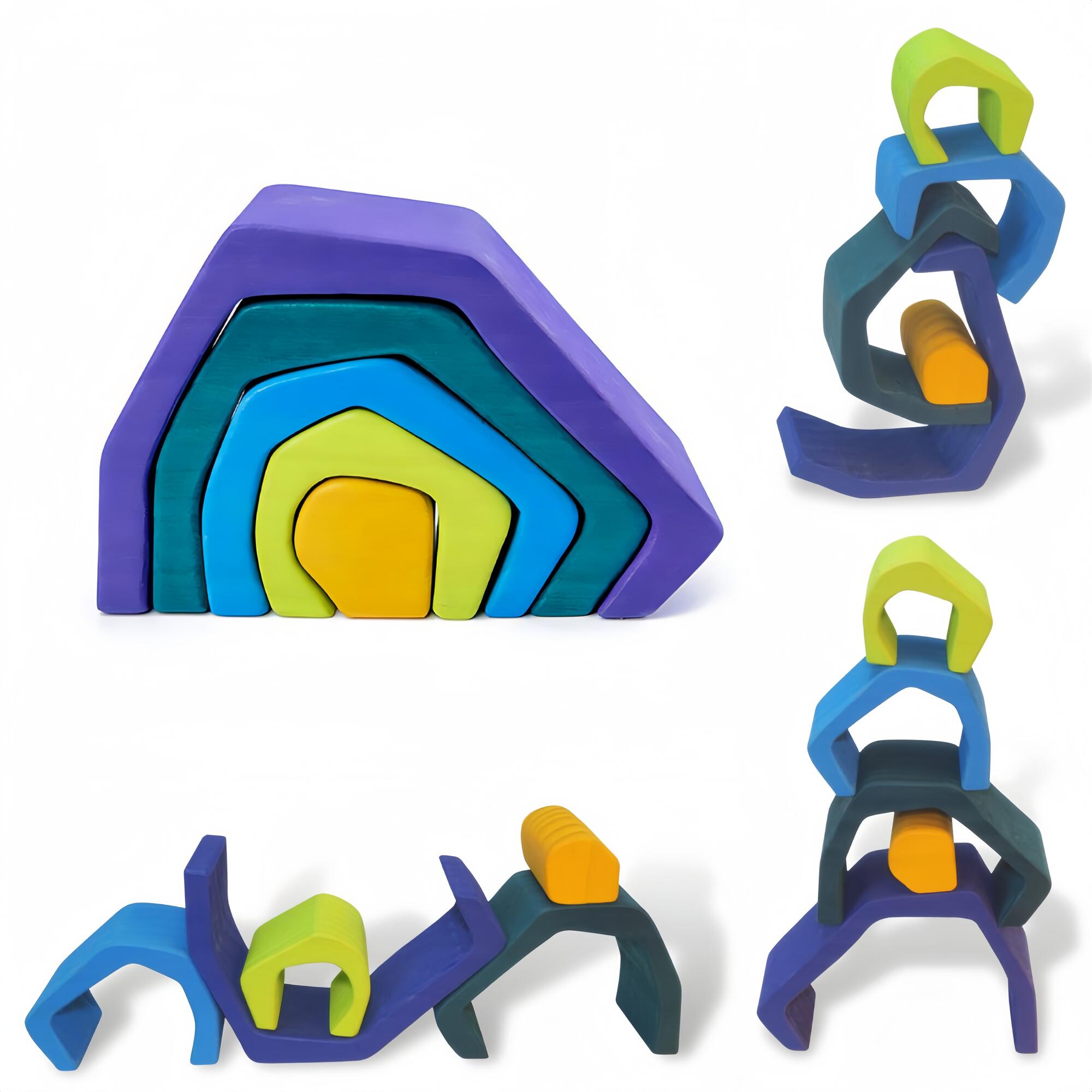 Wooden Stackable Stone Nesting Blocks Play Set