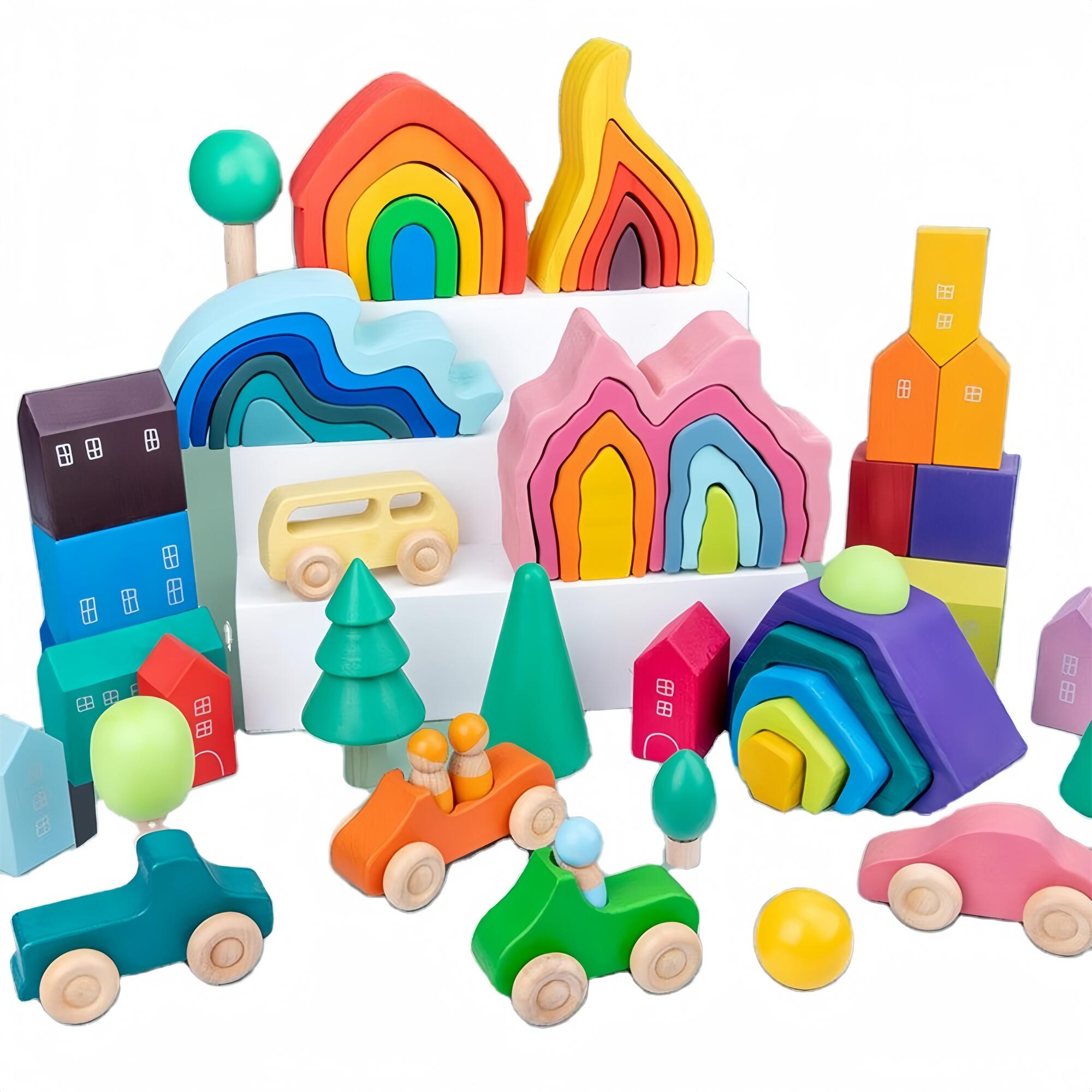 Wooden Stackable Stone Nesting Blocks Play Set