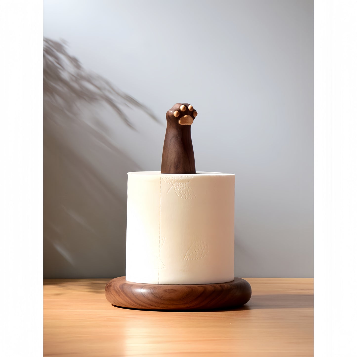 Hand-Carved Wooden Cat Claw Tissue Holder