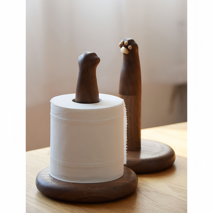Hand-Carved Wooden Cat Claw Tissue Holder