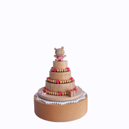 Spinning Bear Birthday Cake Music Box (Melody  Happy Birthday)