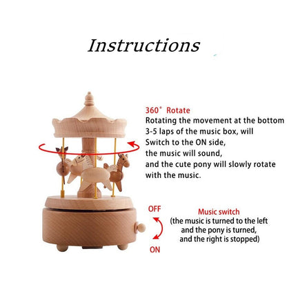 Wooden Carousel Music Box (Melody: Castle in the Sky)